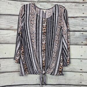 Cato Mixed Animal Print Tie Front Top Womens XL